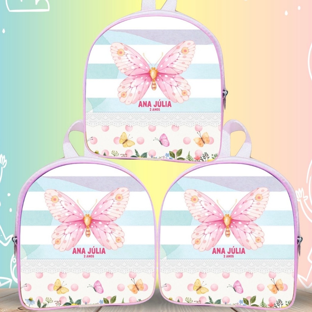 10 Lembrancinhas mochilinhas personalizada no tema borboletas, personalizada para aniversários, brindes e mimos