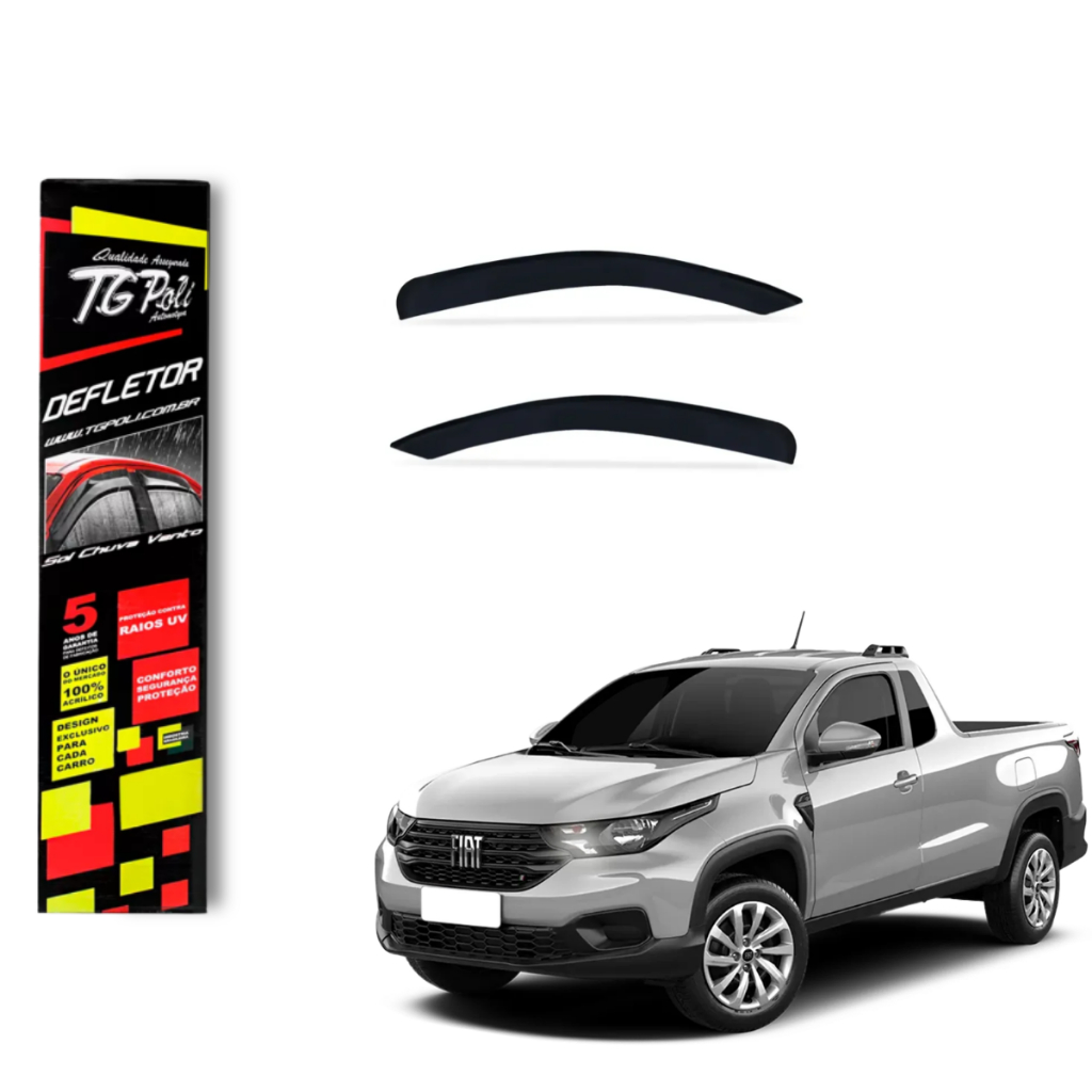 Calha de Chuva Fiat Strada 2020 a 2026 Cabine Simples 2P TG Poli Defletor Protetor Janelas Fumê