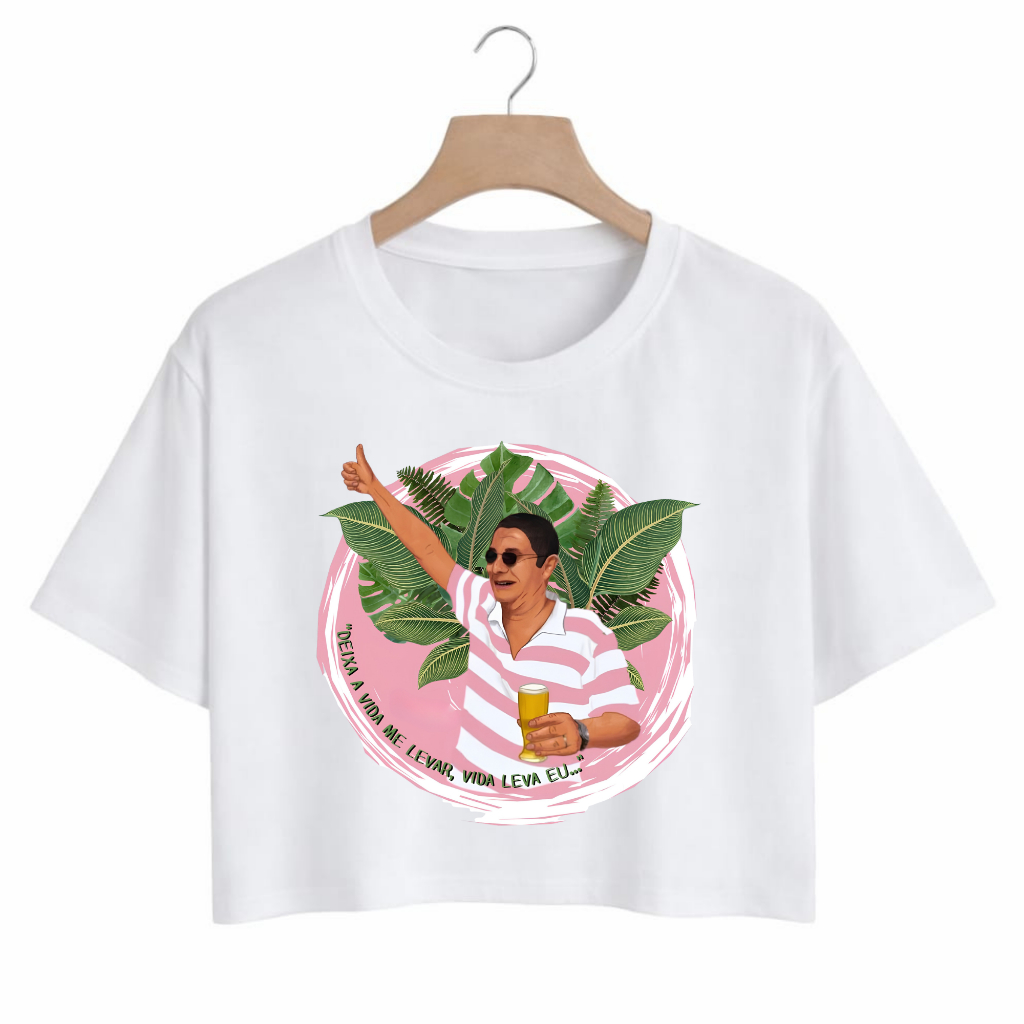 Cropped Oversized Zeca Pagodinho Brasilidades Cropped Feminino, 100% Algodão, Estampa, Streetwear e Moda Feminina.