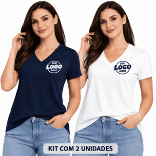 Kit 2 Camisas Baby Look Personalizadas sua marca camiseta 100% algodão estampa alta qualidade dtf