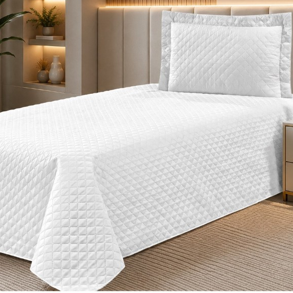 Colcha Cobre Leito Solteiro 2,20m x 1,50m com Porta Travesseiro Matelado Tecido Macio e Durável