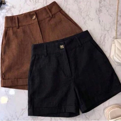 Kit 2 Dois Short Linho Cintura Alta Moda Feminina Verão