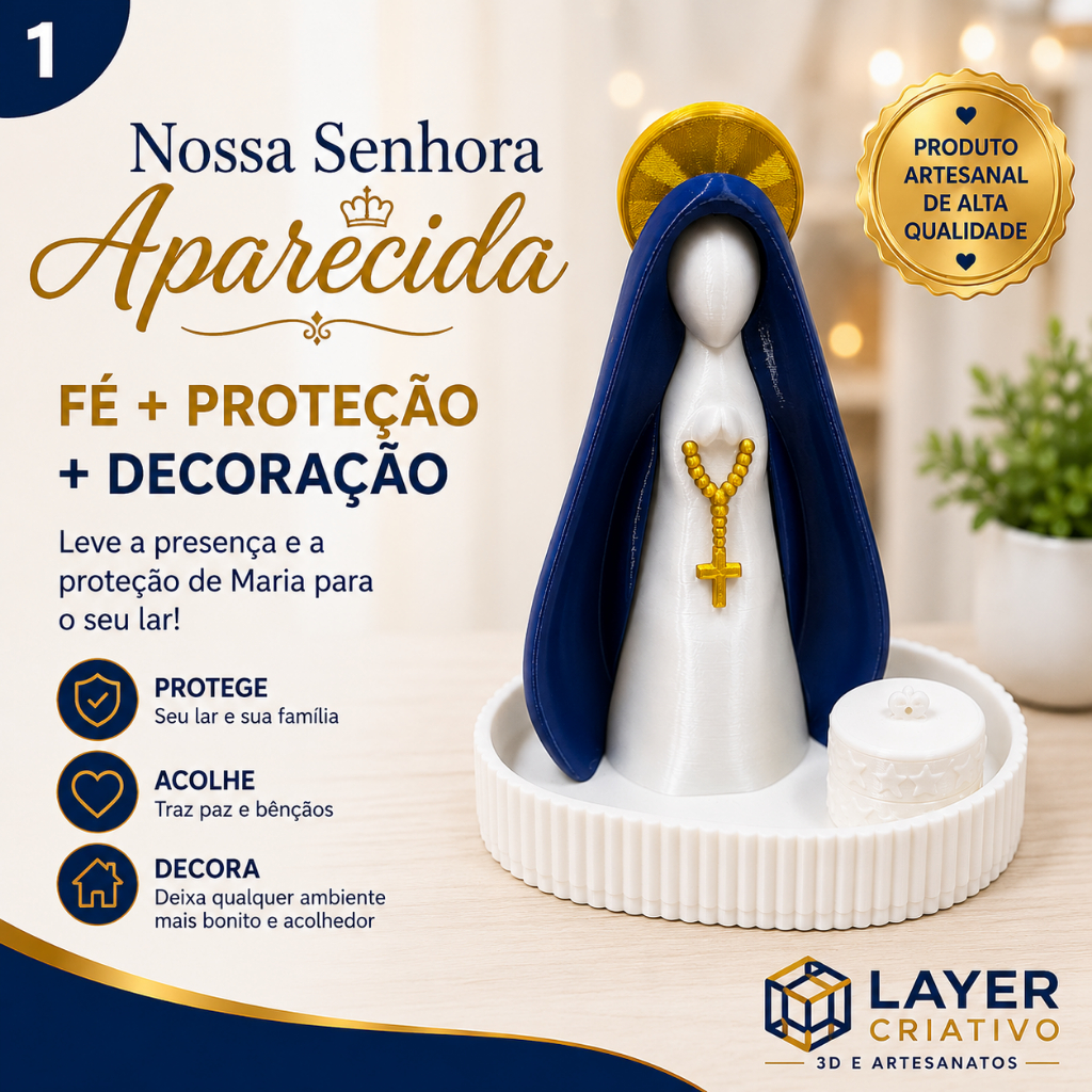 Nossa Senhora Aparecida Decorativa 3D com Porta Vela | Imagem Religiosa para Decoração e Presente