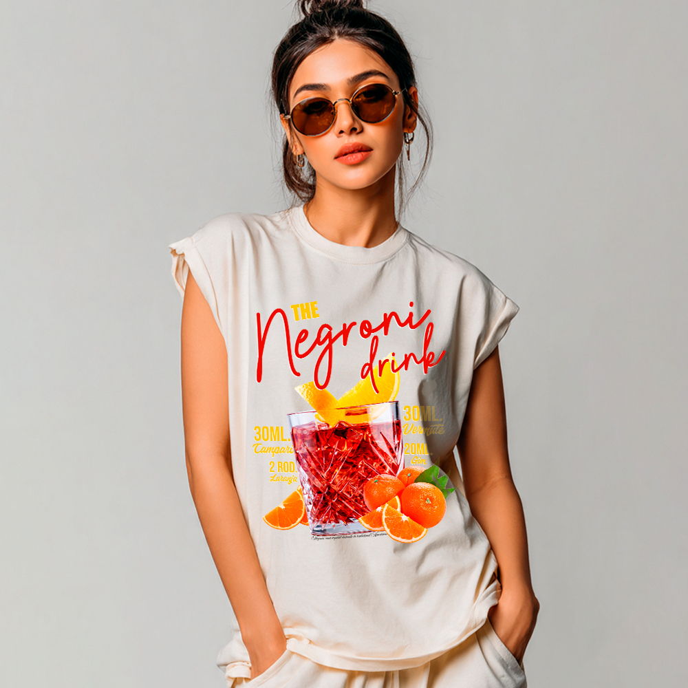 Camiseta Regata Feminina Muscle Tee Summer Drinks Negroni Tendencia Aesthetic Verão Estilo Oversized