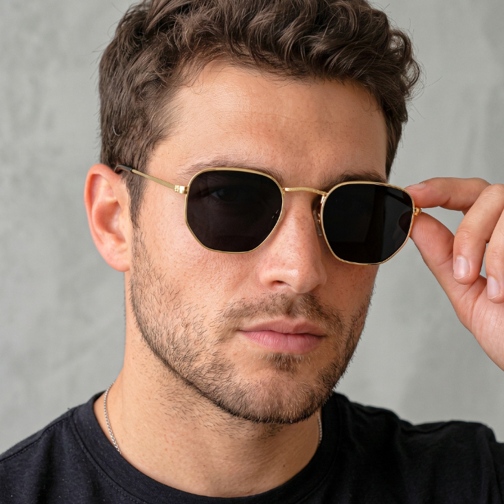 Óculos de Sol Hexagonal Preto e Dourado Premium Estiloso Clássico Oldstyle uv400 Masculino Feminino