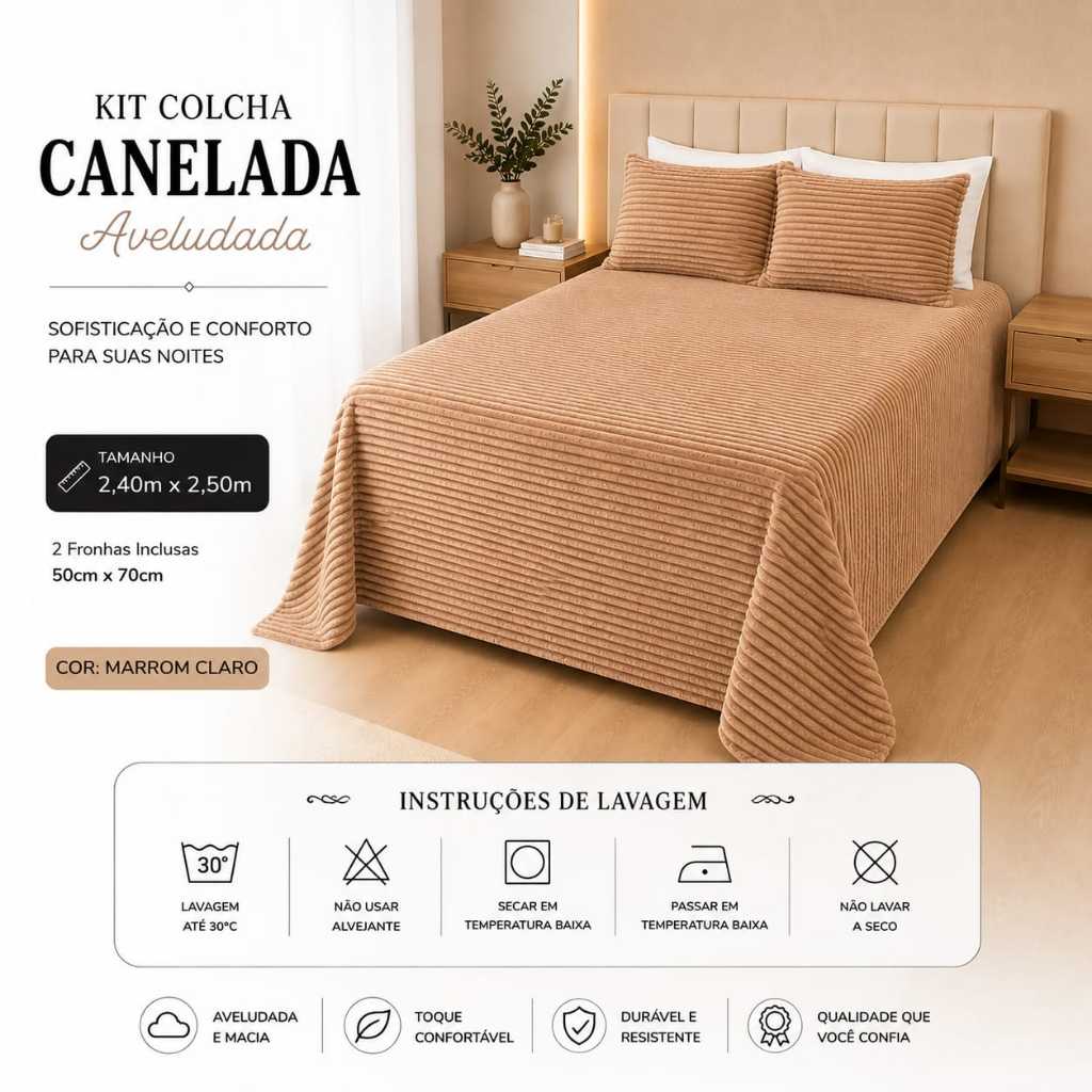 Kit Manta Cobertor Cobre Leito Colcha Canelada Extra Macio 2,50 x 2,40 Microfibra Com Fronhas