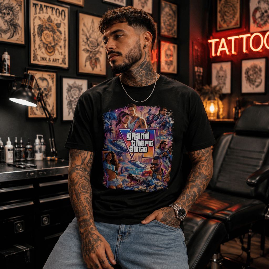 Camiseta GTA 6 Vice City Masculina Premium Algodão Streetwear Gamer Lançamento Estampa Exclusiva