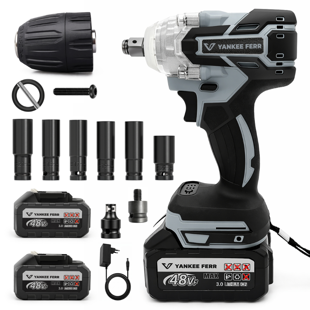 Chave de Impacto Sem Fio 48V 800Nm Brushless com Ferramenta elétrica de alto torque com 2 baterias