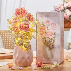 (Luz) Flores de Montar Decorativas mini Blocos com vaso de flores Presente Criativo