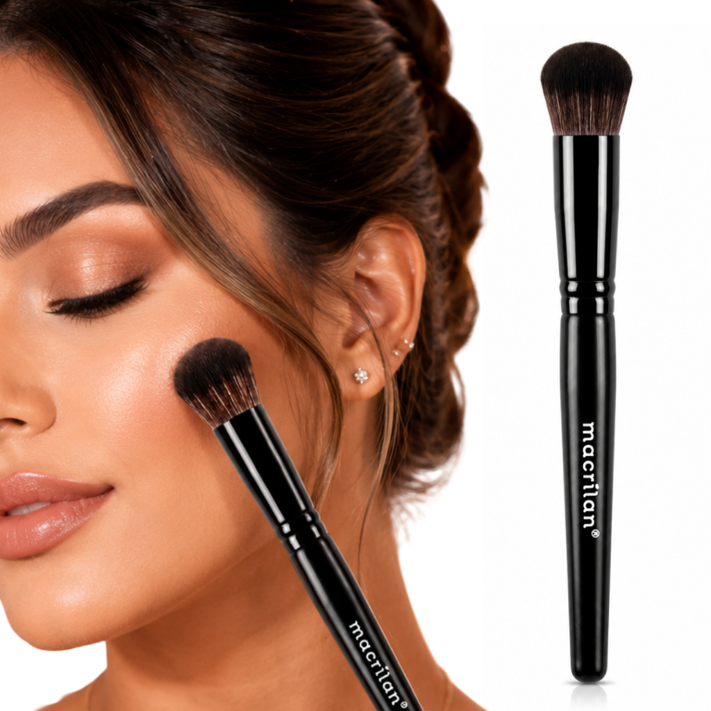 Pincel para Pó e Iluminador Macrilan –linha Onix profissional cerdas macias Toque Suave e Acabamento Impecável