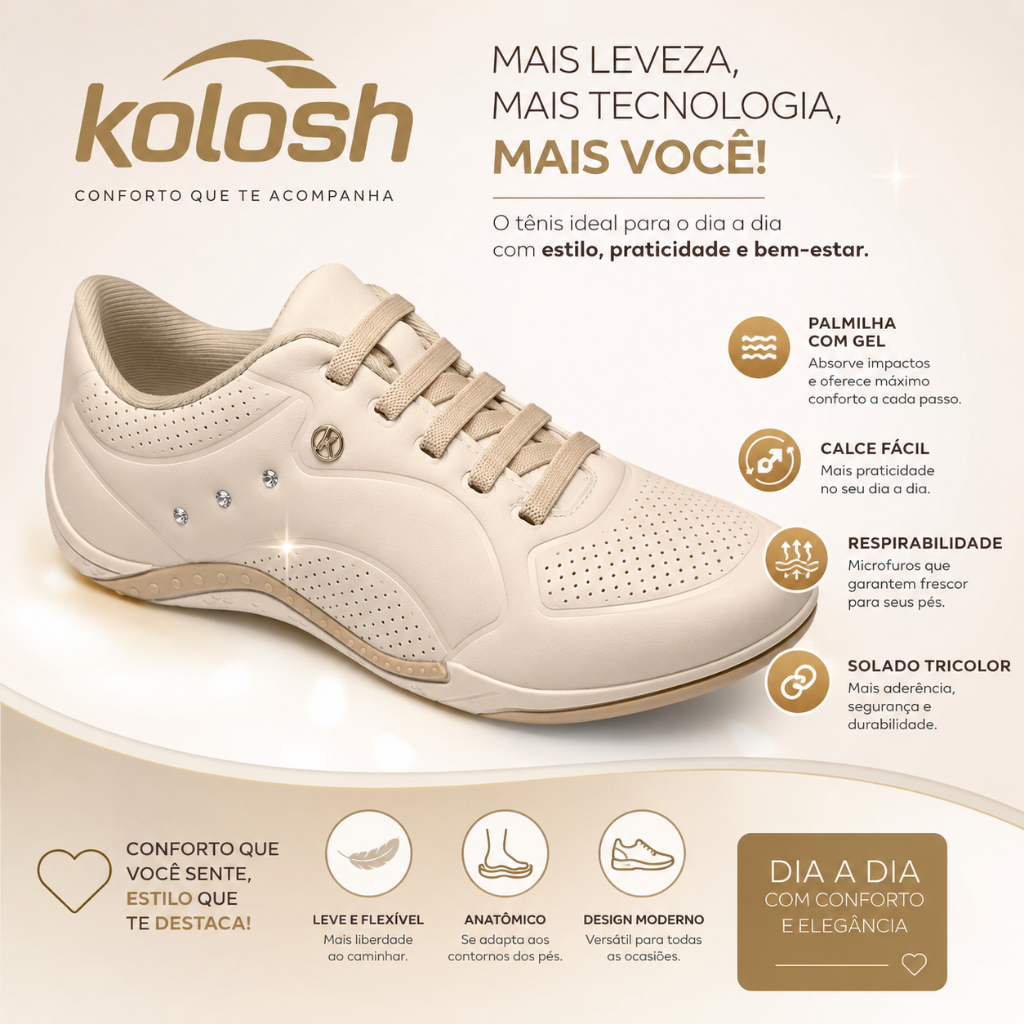 Tênis Kolosh C3846 Feminino Casual Confortável Dia a Dia Leve + Meia