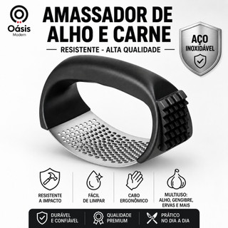 Amassador de Alho e Amaciador de Carne 2 em 1 Inox Reforçado Resistente a Ferrugem