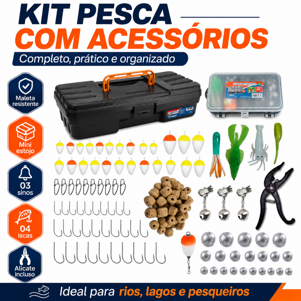 Caixa De Pesca Mini Estojo Boias Anzol Chumbos Canivete Sino iscas alicate kit pesca completo