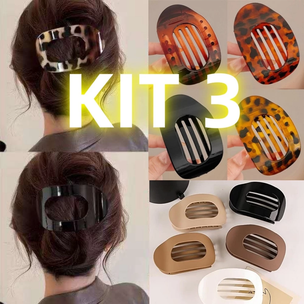 Kit 3 Presilha De Cabelo Oval De Terra Plana Aperto Dentes Dobráveis E Confortáveis Curvos Aleatoria — imagem 1