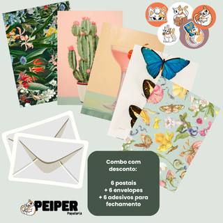 Cartão Postal Decorativo Vintage Botânico Premium Carta Aesthetic Planta Colagem Com Envelope Reciclato e Lacre Adesivo