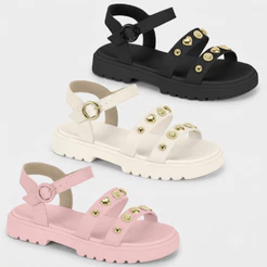 Sandalia Infantil Molekinha Menina Fashion Detalhes Dourados Conforto