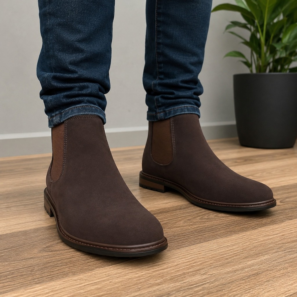 Botina Chelsea Masculina Camurça Premium Cano Curto Casual Confortável