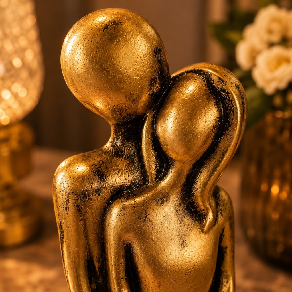 Escultura casal abraçado, objeto de decoração gesso, moderno, minimalista, estátua.