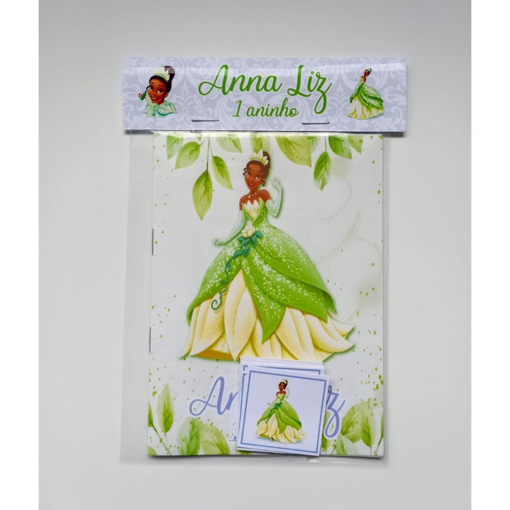 Álbum de Figurinhas e Livrinho de Colorir 10x15 Lembrancinha Personalizada Aniversário Infantil Princesa Tiana