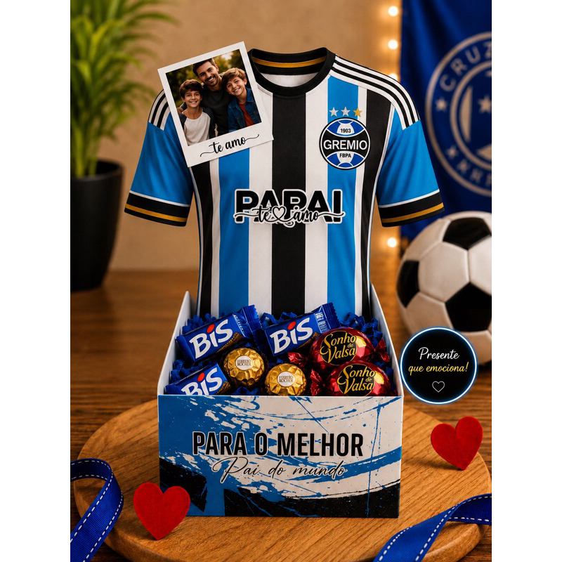 Caixa personalizada - camisa de time - foto polaroide - dia dos pais