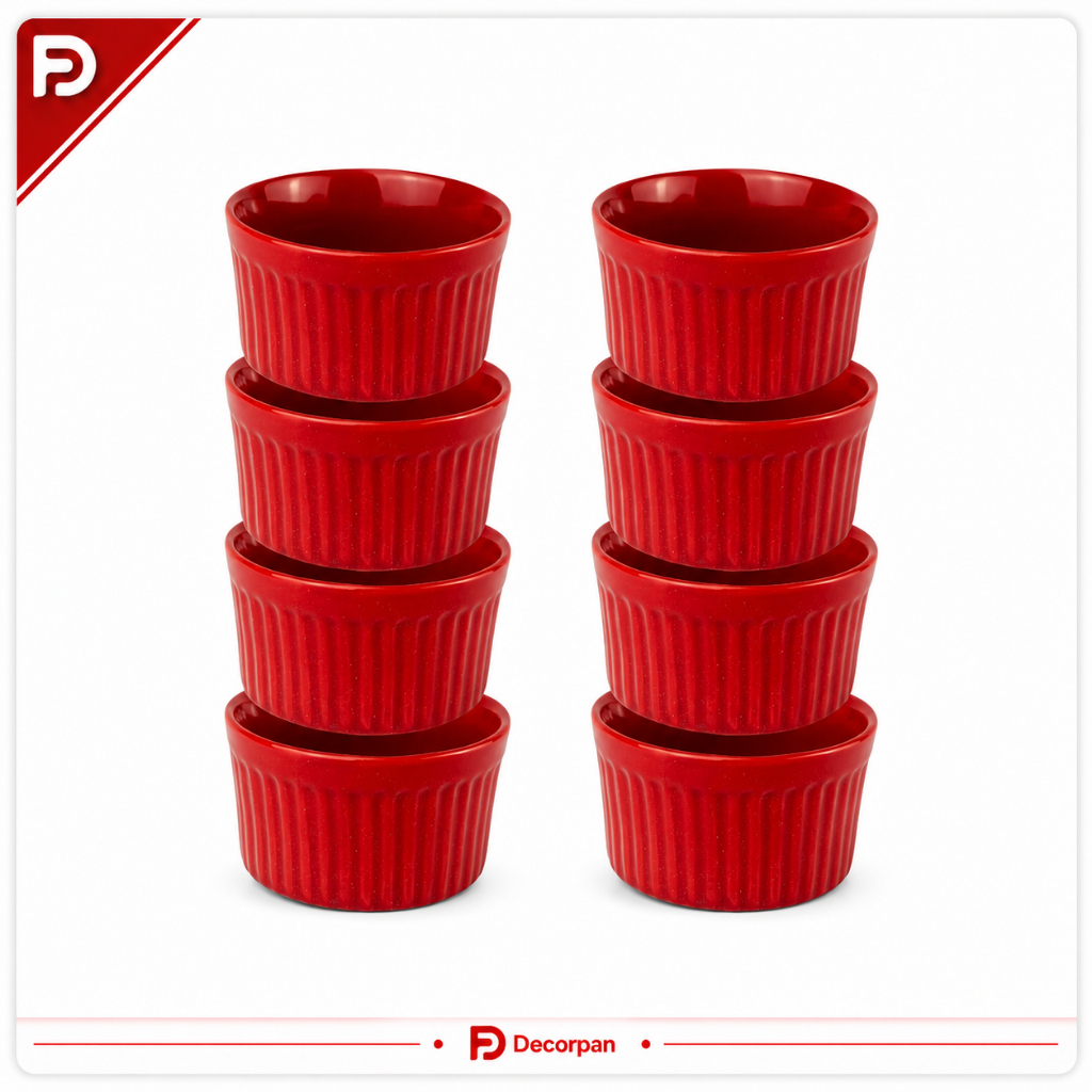 Kit 8 Ramequins Tigela Molheira de Porcelana 150ml Vermelho Decorpan