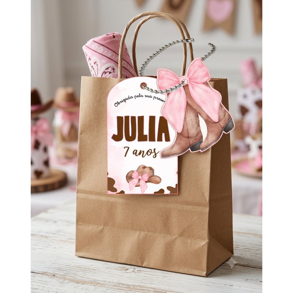 Tags Personalizada Boiadeira / Fazendinha  | lembrancinhas de festa | Com Correntinha | Festa Infantil