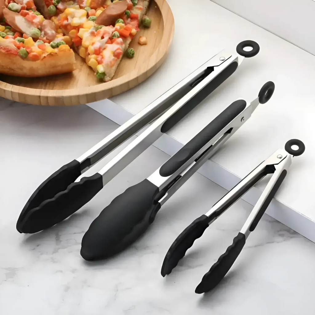 Pegador de Silicone e Inox para Cozinha Churrasco Salada Carne Cozinha Multiuso Universal