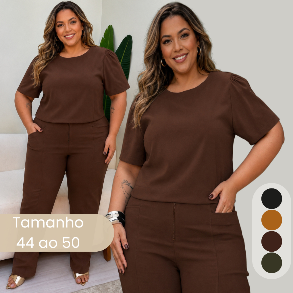 Conjunto Feminino Plus Size do 44 ao 50 Tecido Crepinho Leve e Fluído Qualidade PREMIUM
