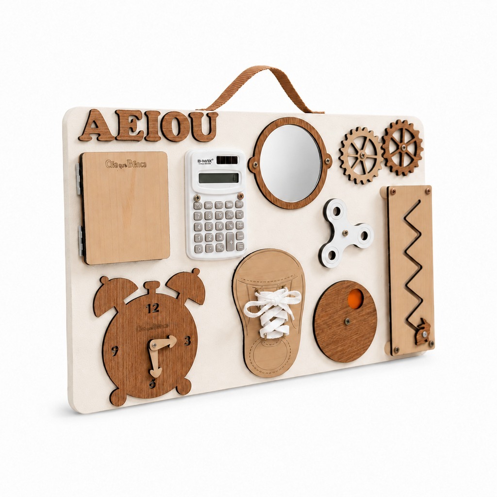 Painel Sensorial Portátil Montessori 25x40cm - Placa de Atividades Infantil/Busy Board/Brinquedo de Madeira Educativo
