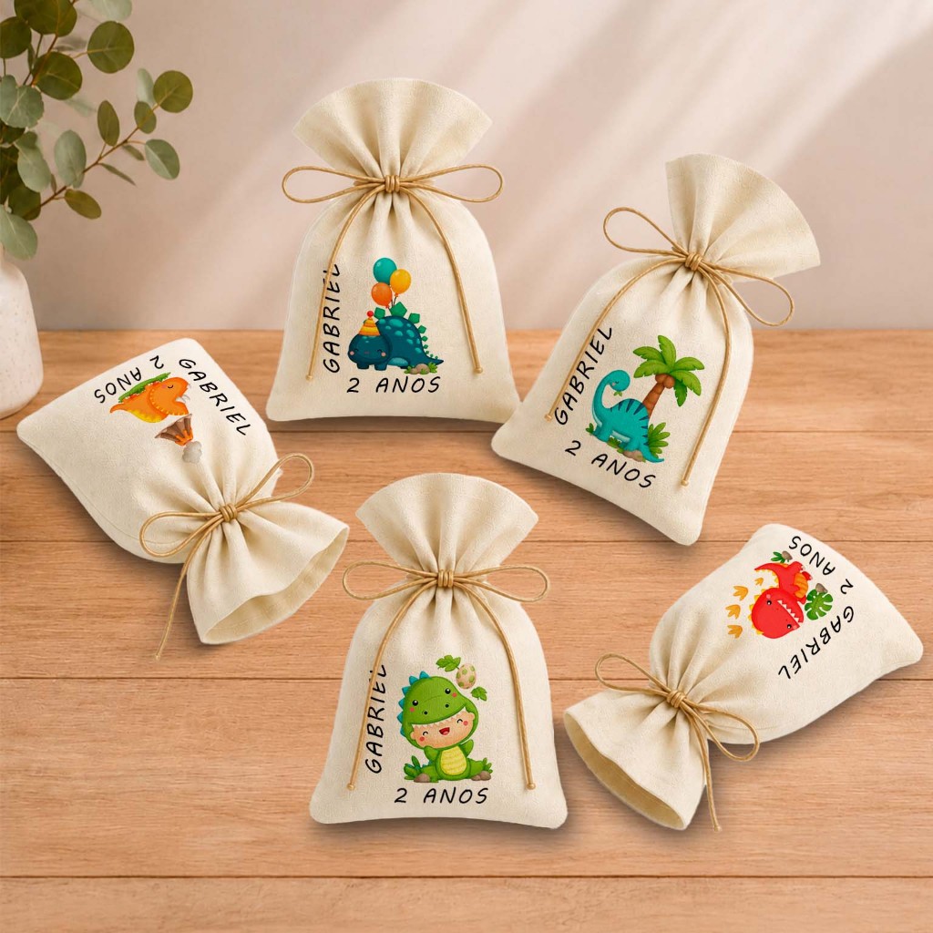 Kit 20 Saquinhos Lembrancinha Personalizada Festa Infantil Aniversário Dinossauro Baby Sortidos 11x17