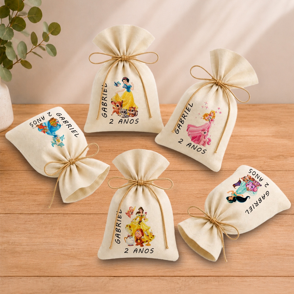 Kit 20 Saquinhos Lembrancinha Personalizada Festa Infantil Aniversário Princesas Disney M 2 11x17