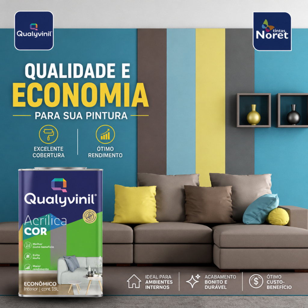 Tinta Acrílica Econômica Antimofo áreas Internas 18 Litros cores - Qualyvinil