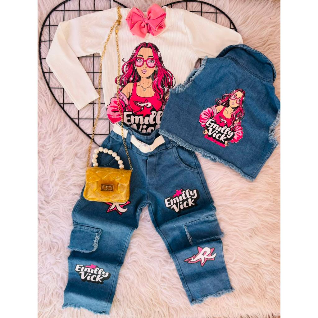 Conjunto Infantil menina 3 peças jaquetinha Emilly