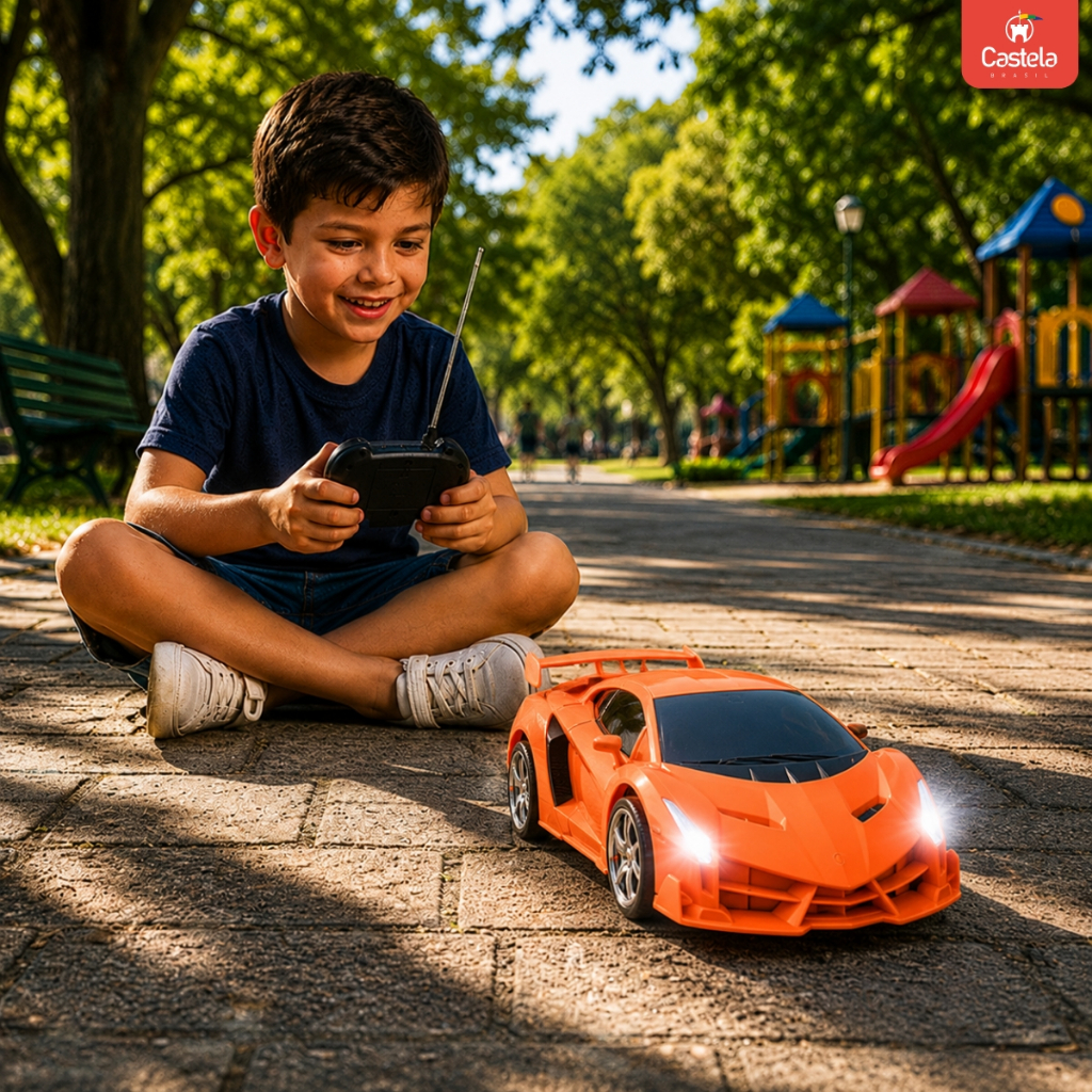 Brinquedo Infantil Carrinho de Controle Remoto Esportivo com 4 Funções Laranja P
