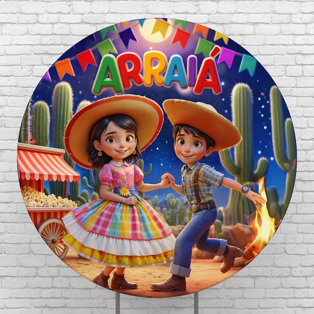 Capa Painel Redondo Decoração Festa Junina 1,50m Tecido Sublimado C/Elástico – APR-2559
