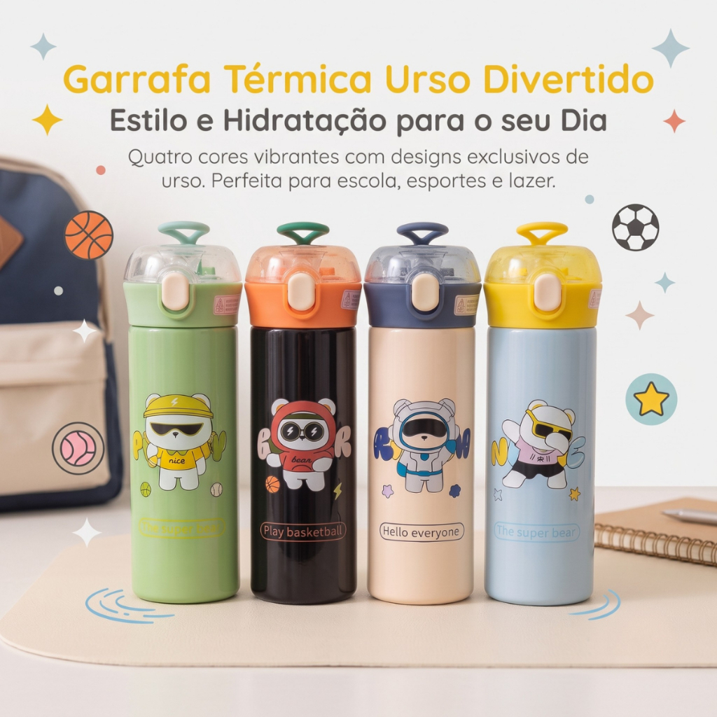 Garrafa Térmica Inox 500ml Com Canudo Silicone e Trava de Segurança Quente e Frio