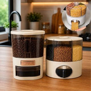 Pote Giratório 6 Divisórias E Dispenser De Arroz 5kg Ou Dispenser Giratório Copo Medidor Armazenamento Grãos E Cereais