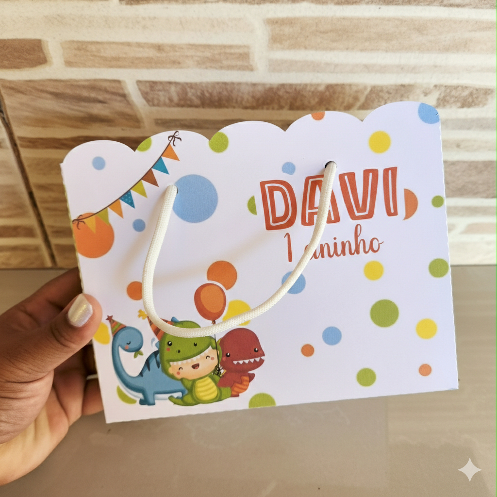 Sacolinha Personalizada Dino Baby Dinossauro lembrancinha aniversário guloseimas