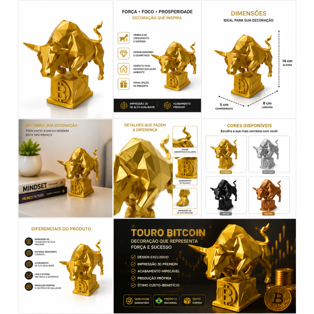 Estátua Touro Bitcoin Decorativa | Símbolo do Mercado Financeiro