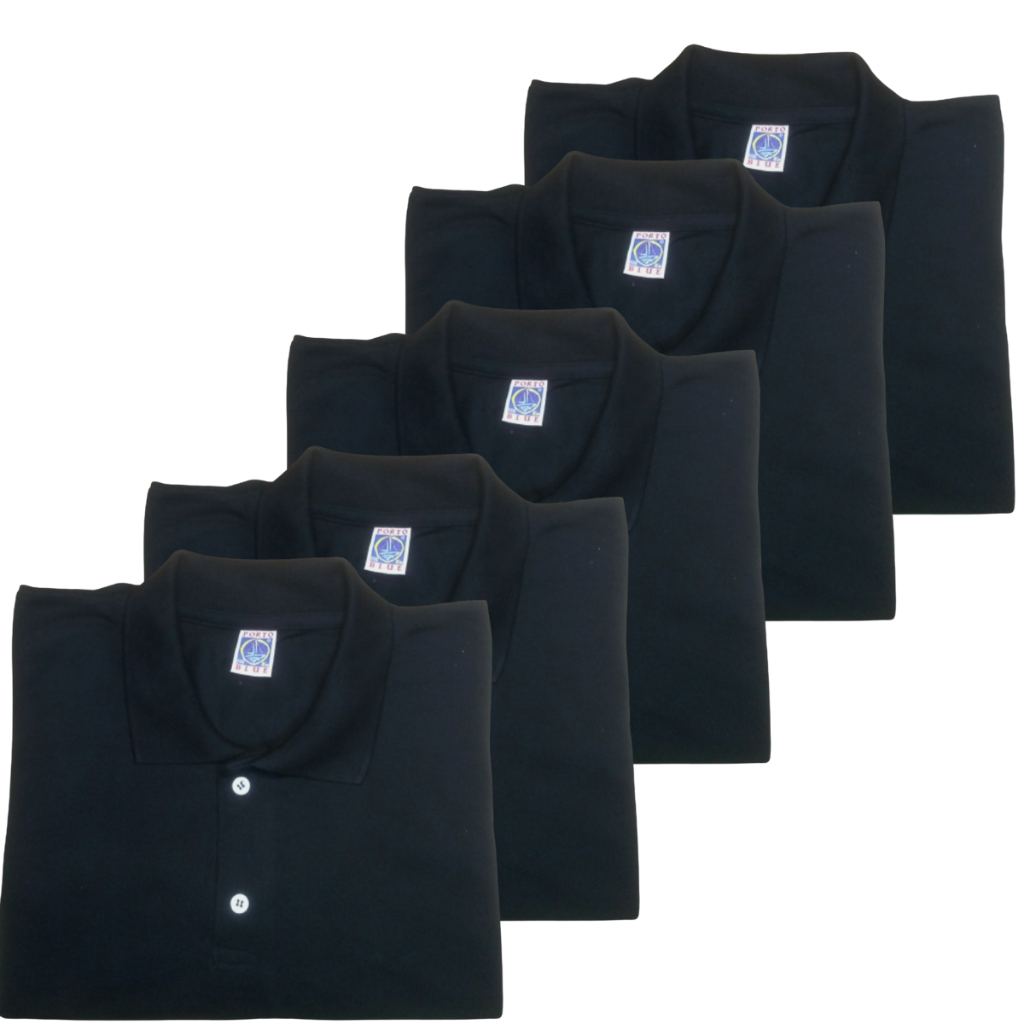 KIT 5 Camisas Polo Masculina Preta Lisa Premium Algodão Elastano Casual Uniforme Empresa Academia Trabalho