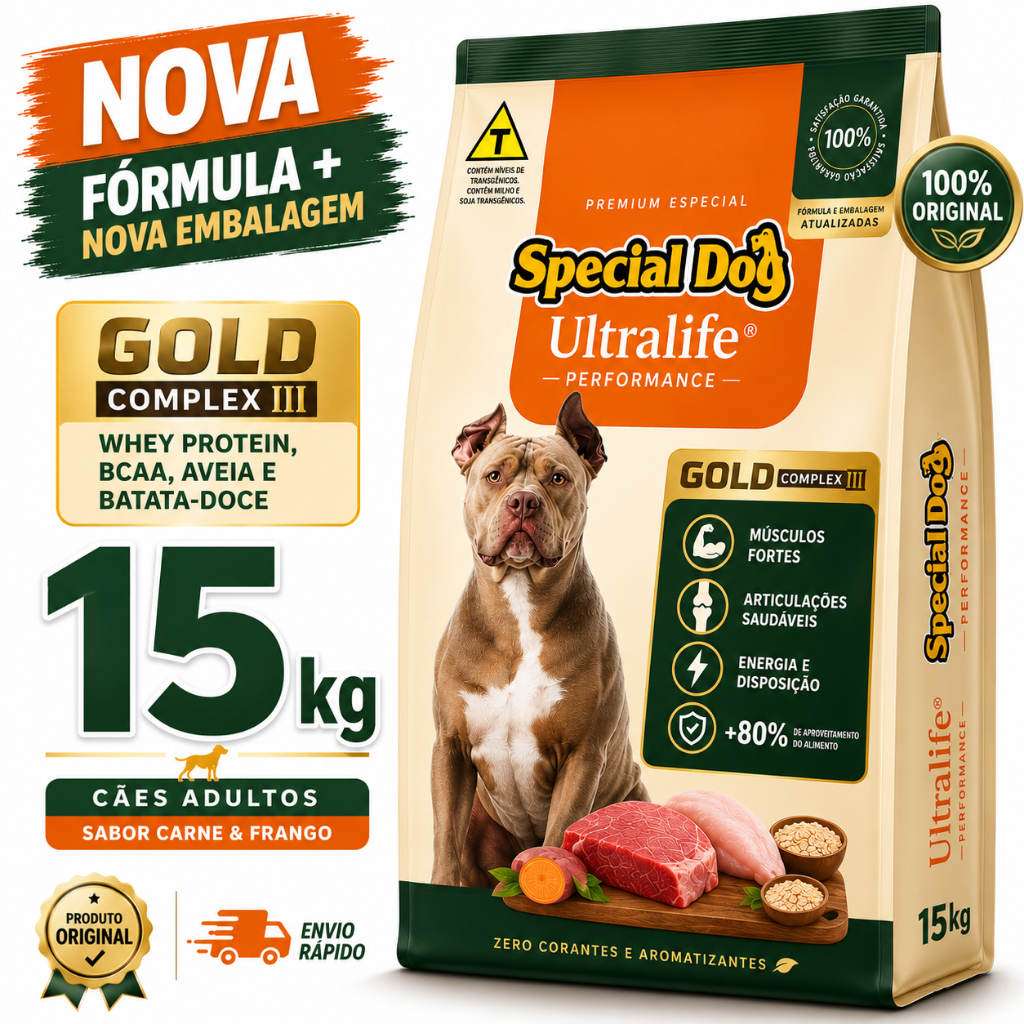 Ração Special Dog Performance Ultralife Gold Cães Adultos Carne e Frango 15Kg