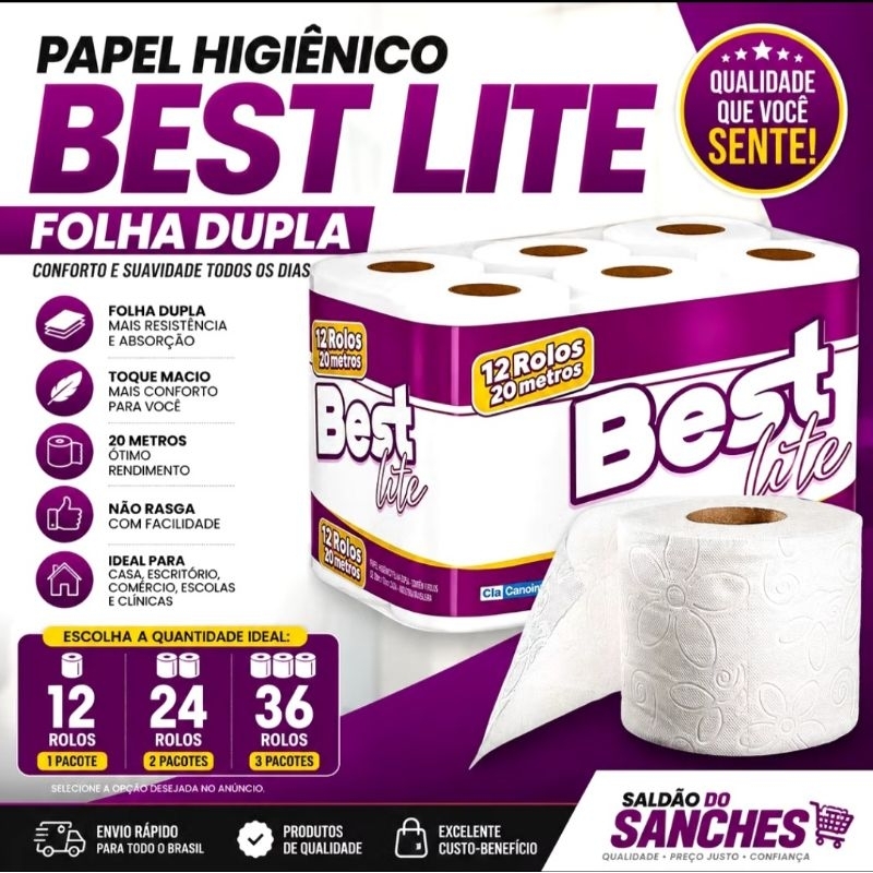 Kit Papel Higiênico Best Lite Folha Dupla 20m – Alta Maciez e Absorção