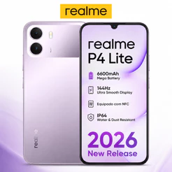 Celular realme P4 Lite Smartphone 4+256 GB 2ANOS E IA GARANTIA Original Versão Global Bateria 6550mAh Câmera 50MP NFC Te