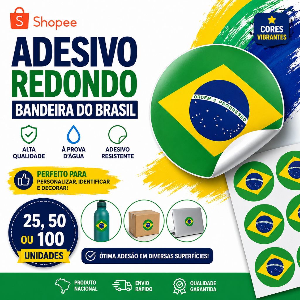 adesivo redondo 4x4 ou 5x5 cm Bandeira Brasil