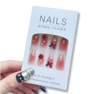 ANA1108 C/Cola Postiça Decorada Glitter Bailarina Quadrada Amendoada Francesinha Pintada Unha