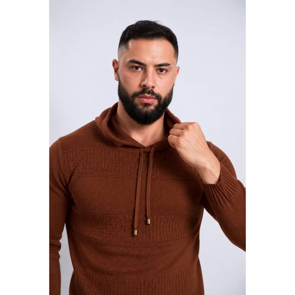 Blusa De Frio Masculina Capuz Cordão Texturizada Linha Premium Casual Elegante Inverno