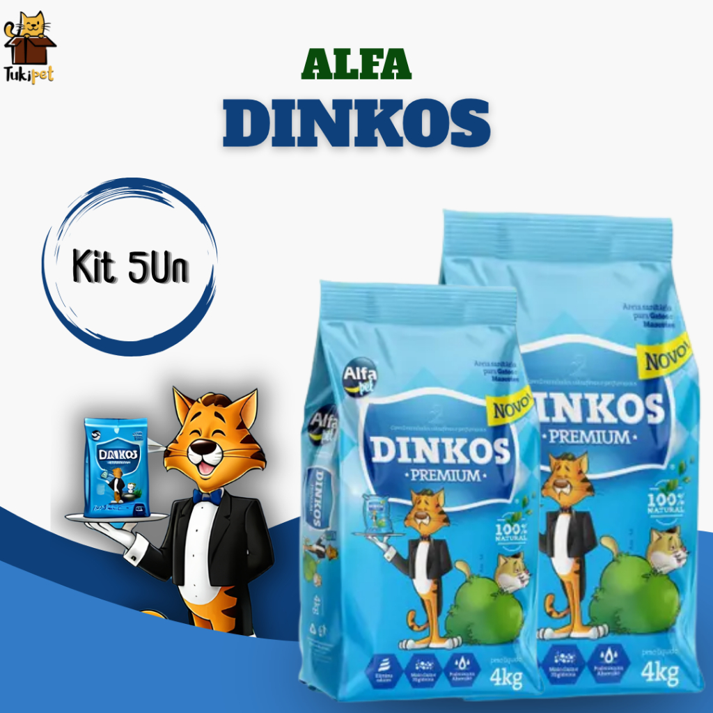 Kit 5un. Areia Sanitária Higiênica Para Gatos Anti Odor Dinkos Com Perfume 20kg Total