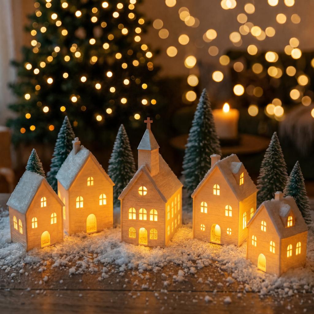 Kit 5 Casinhas Vila Natalina Iluminadas - Com Velas de Led - Magia e Aconchego para o seu Natal!