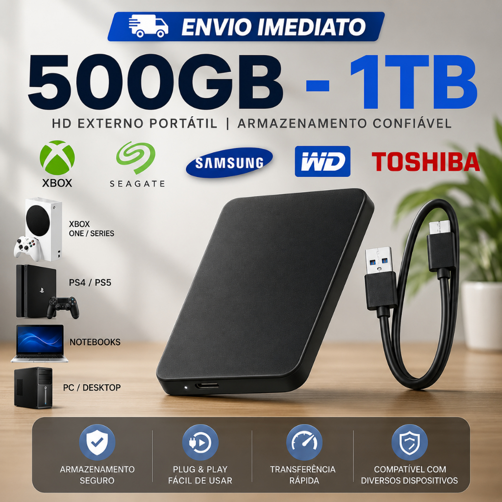 HD Externo USB 3.0 Para PC Notebook PS3 PS4 PS5 Xbox All in One Portátil Novo