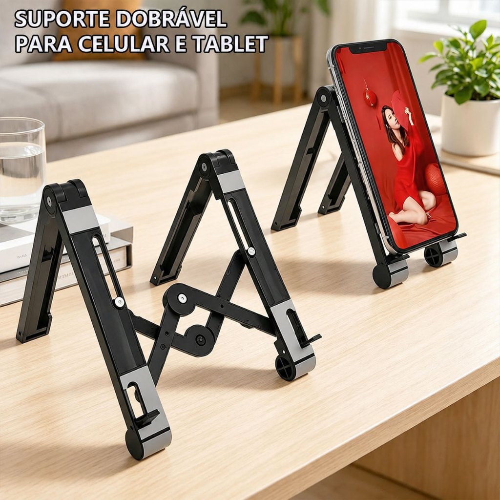 Suporte Dobrável para Celular e Tablet Ajustável Portátil Mesa Base Antiderrapante Universal